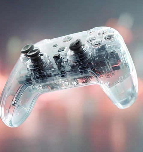 Transparent modern video game controller - Illustrative image for Gaming industry AI innovation and development solutions.